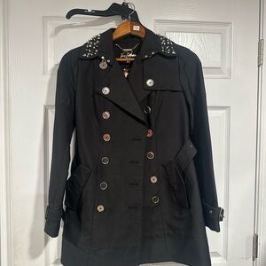 Sam Edelman Black Trench Coat with Studded Collar